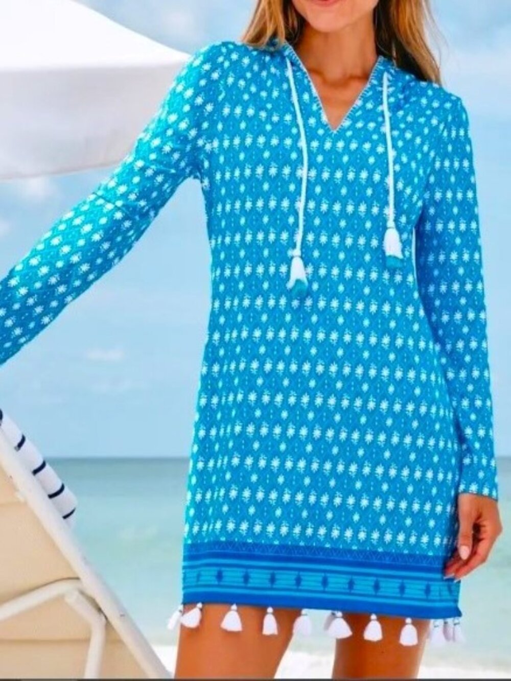 CABANA LIFE Palm Valley Hooded Cover Up Dress Size Large (10-12) UPF 50 $130